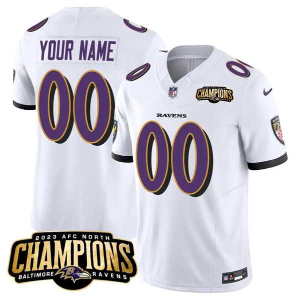 Men & Women & Youth Baltimore Ravens Active Player Custom White 2023 F.U.S.E. AFC North Champions Vapor Limited Jersey->->Custom Jersey